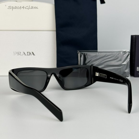 NEW Prada PR20WS 1AB5S0 Black Gray Rectangle Unisex Sunglasses - Picture 8 of 11